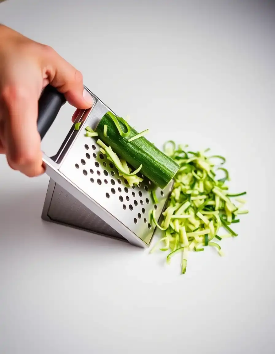 Grattugia manuale in acciaio inossidabile con zucchine grattugiate