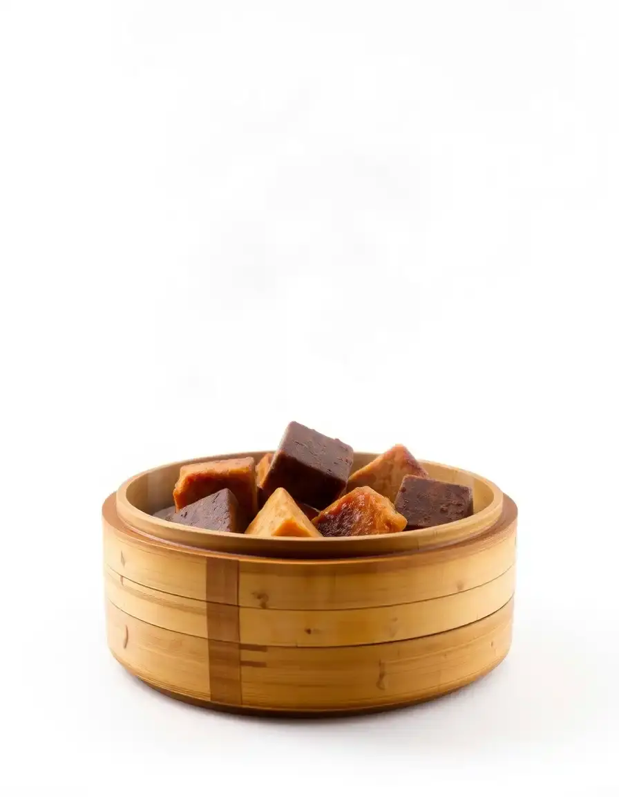 Cestello in bamboo per cottura al vapore con pezzi di zucchine all'interno