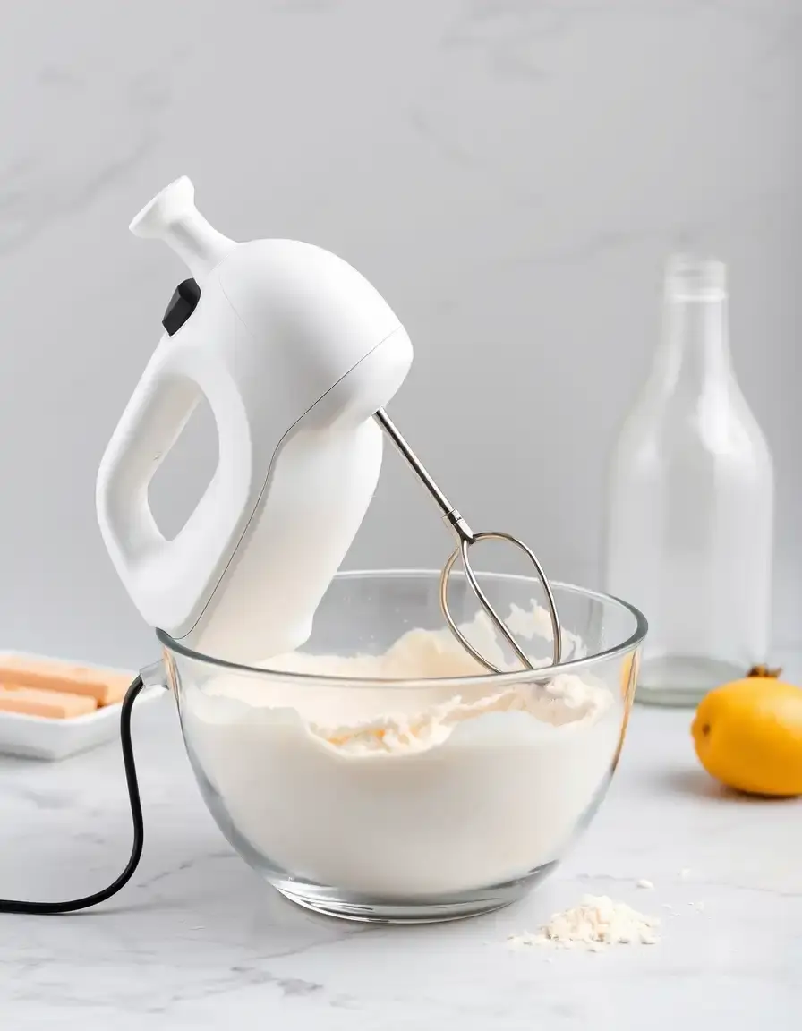 Sbattitore elettrico bianco su sfondo bianco