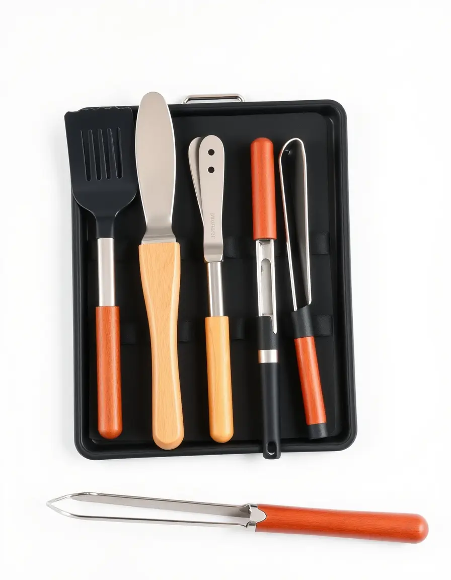 Set di strumenti per griglia indoor con pinze e pennelli