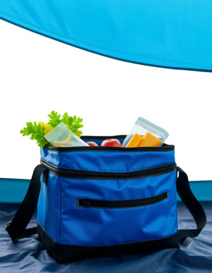 Borsa termica blu per alimenti in tenda