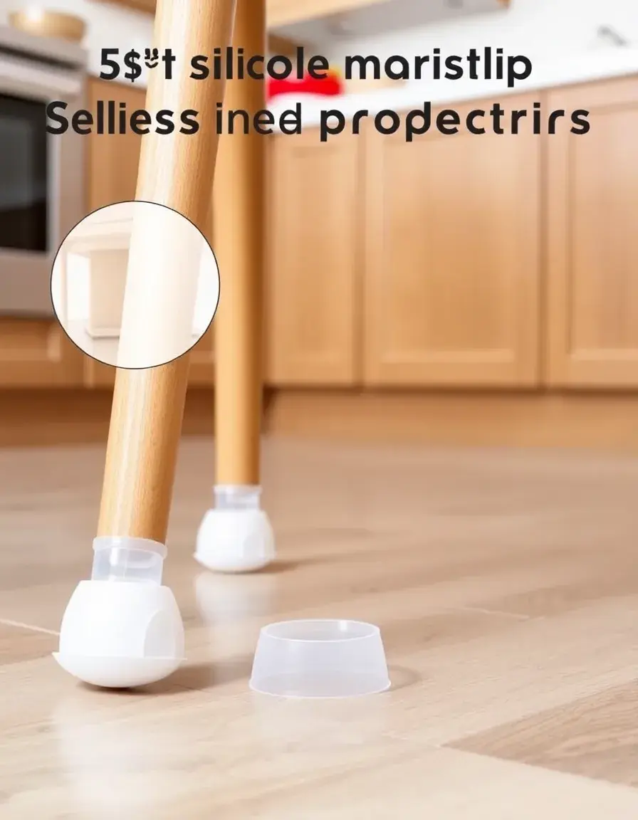 Silicone Chair Leg Protectors trasparenti antiscivolo su pavimento cucina