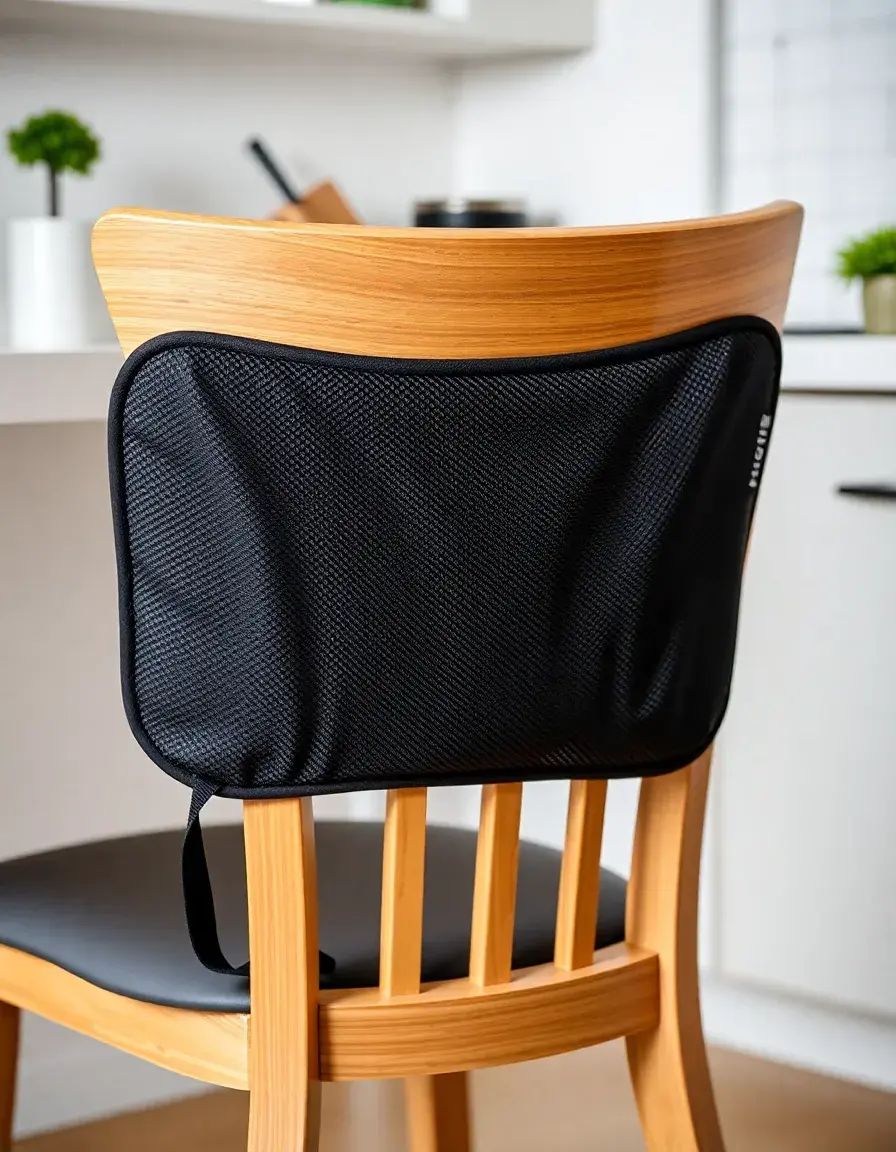 Chair Back Support Pillow in mesh nero ergonomico su sedia
