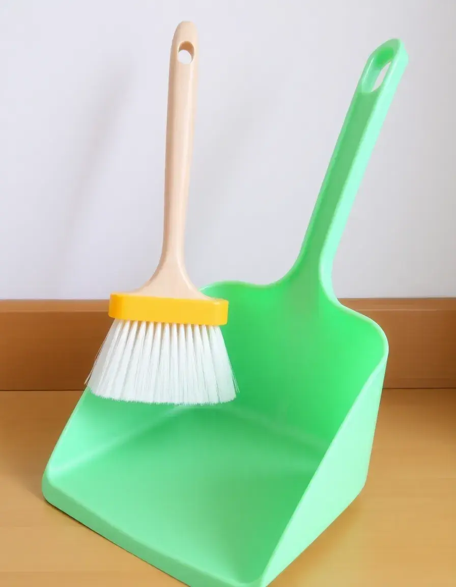 Set paletta e scopa verde dal design compatto per pulizie veloci
