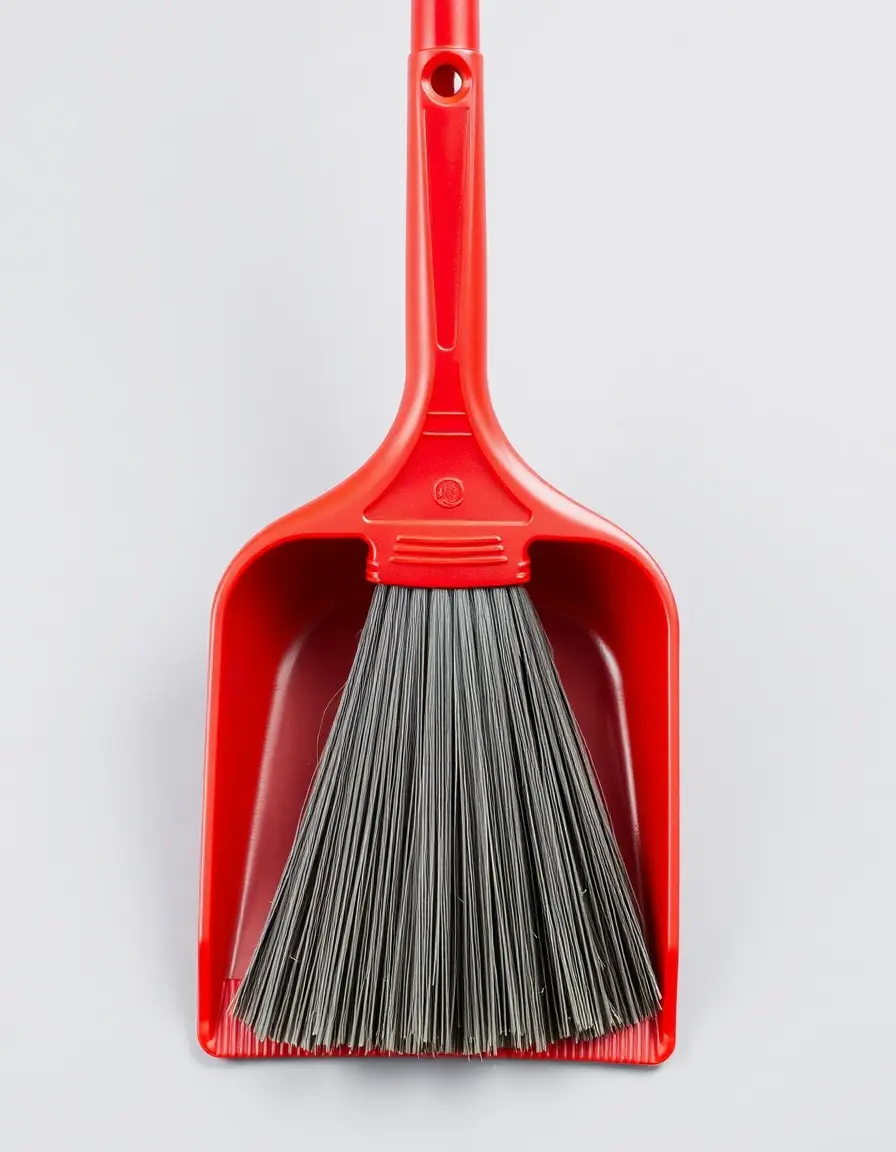 Set scopa e paletta rossa in plastica leggera