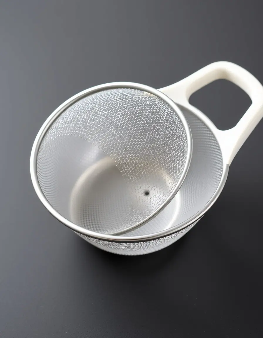Scolapasta a maglia fine con manico lungo in plastica ergonomica