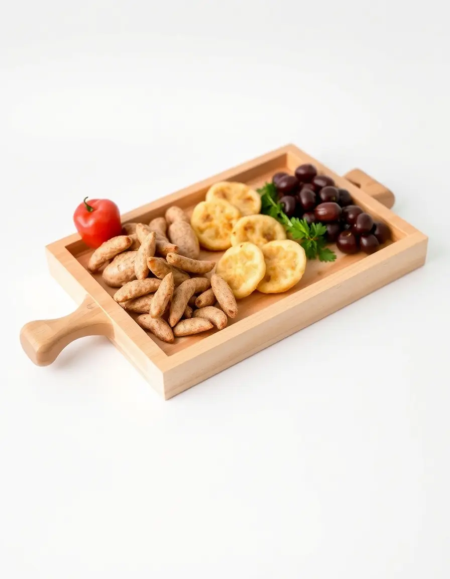 Vassoio in legno naturale con manici per servire cibo