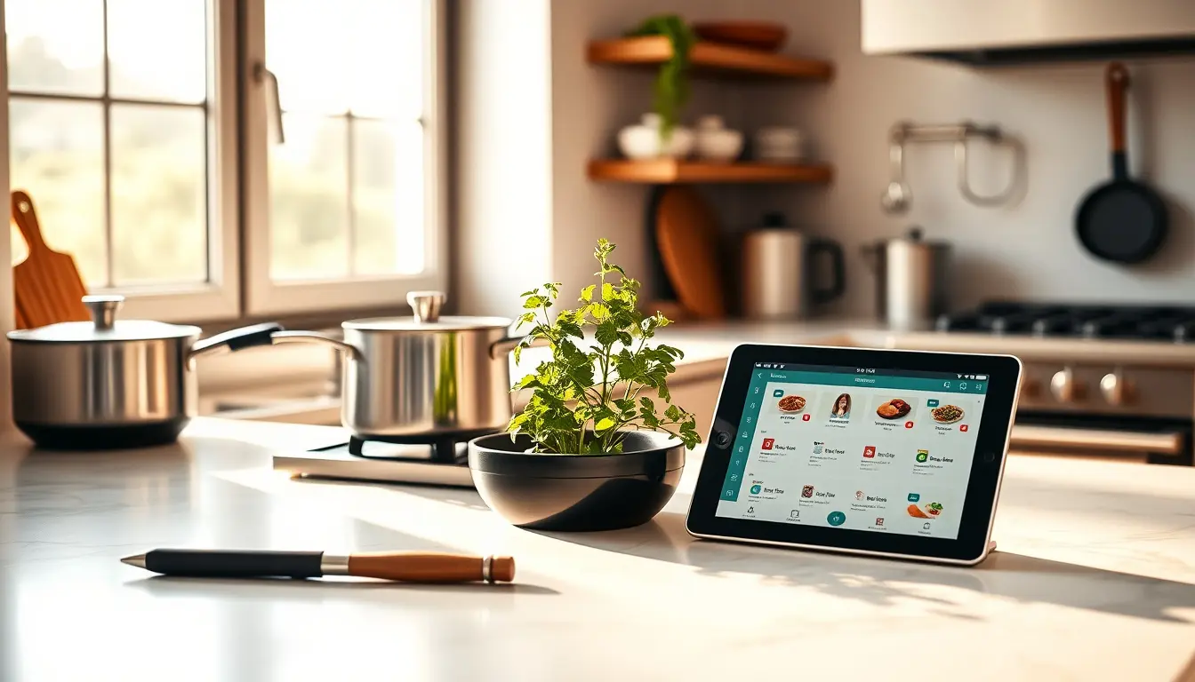Cucine in offerta e accessori moderni su un bancone in marmo illuminato dal sole