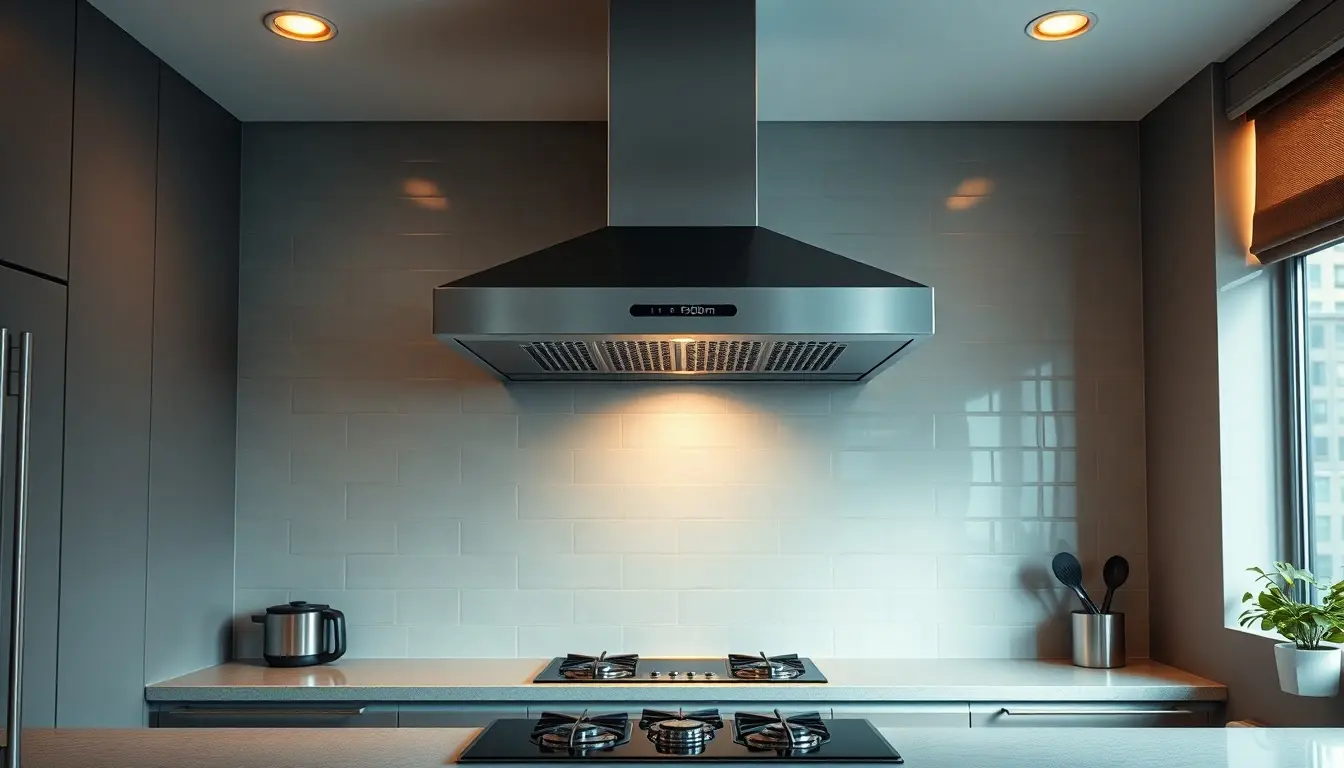 Cappa cucina da 60 cm in acciaio inox installata sopra un piano cottura moderno.