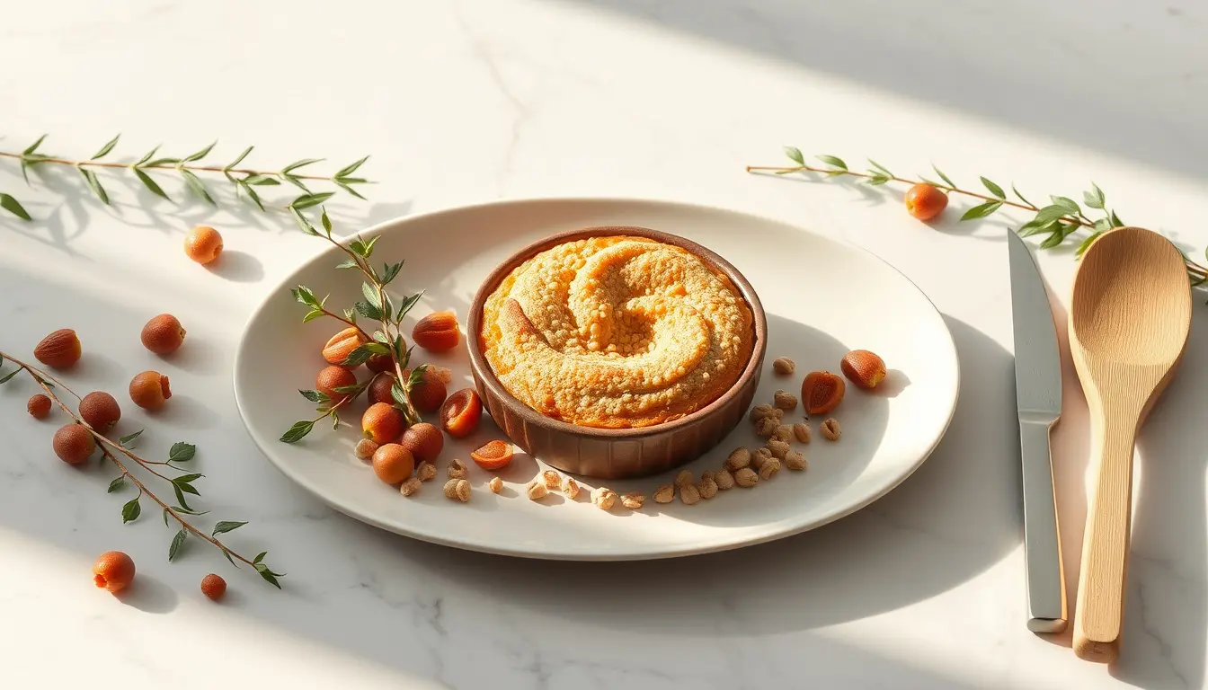 Quinoa cotta sgranata in una ciotola su bancone in marmo con strumenti da cucina.