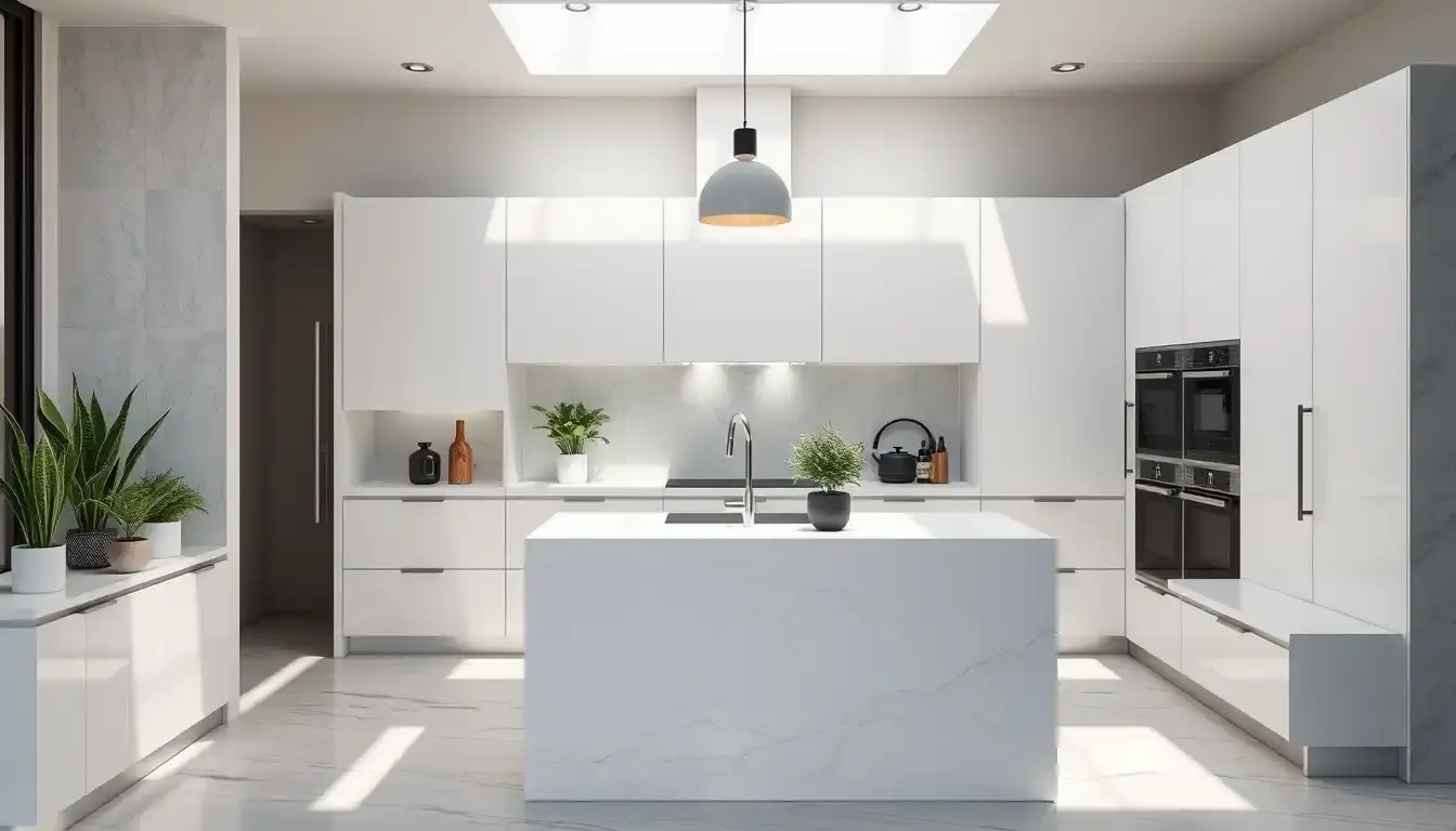 Cucina piccola moderna con soluzioni salvaspazio e luce naturale calda